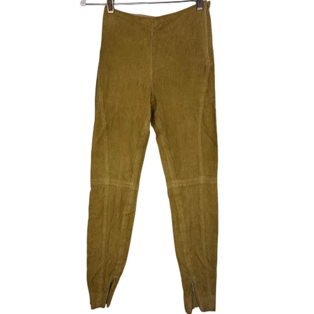 Ralph Lauren Lambskin Suede Pants Women 2 Tan‎ Side Zip Ankle Zip MSRP $1098